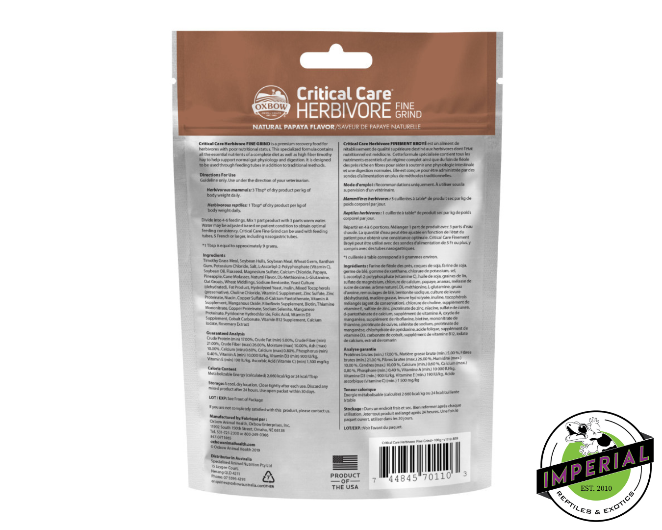 Oxbow Critical Care Herbivore Fine Grind Papaya Flavor for sale, buy reptile supplies online, supplies for sale, buy reptiles online, reptiles for sale