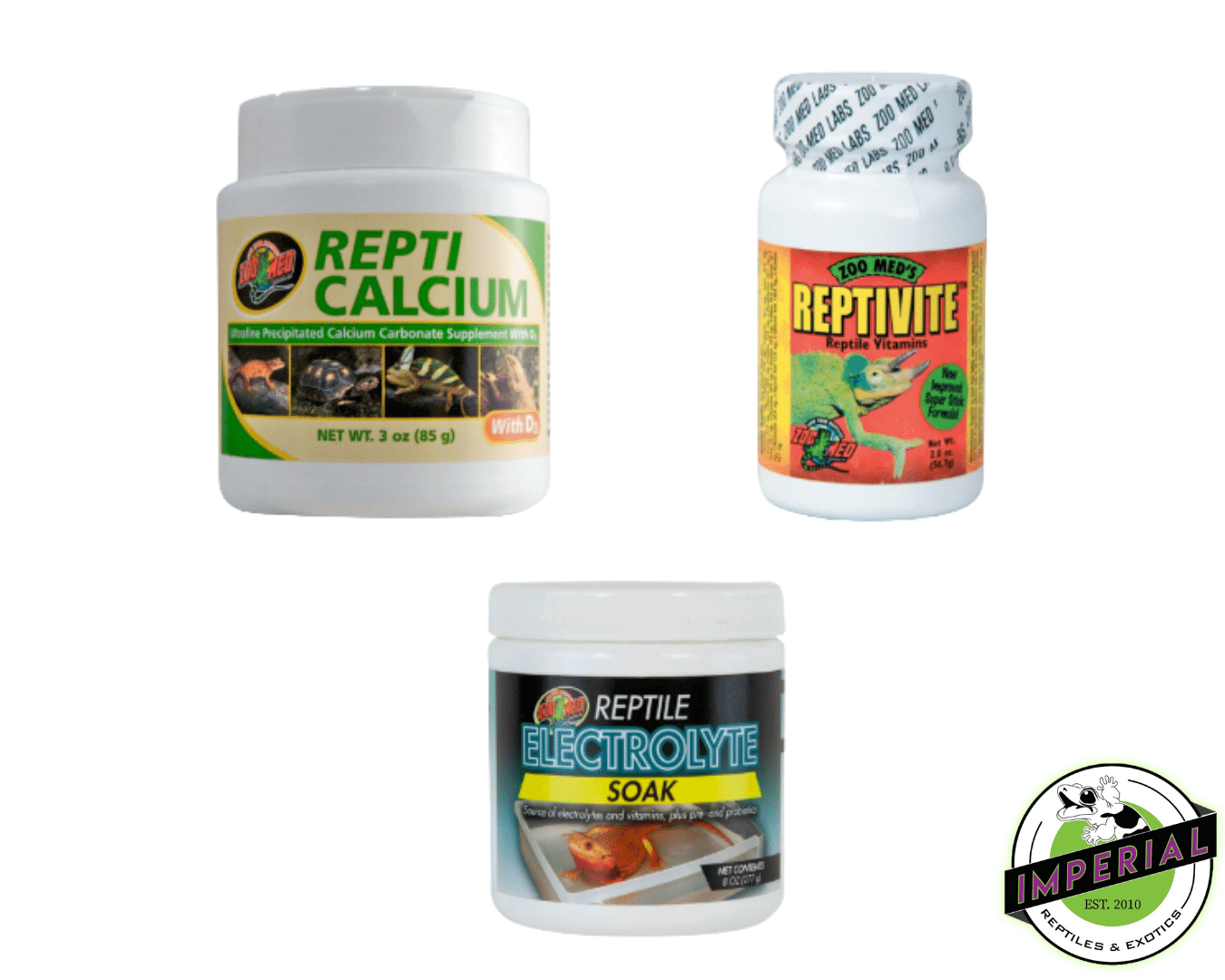 reptile supplement kit for sale online at cheap prices. Reptile calcium, multivitamin, and electrolyte soak.